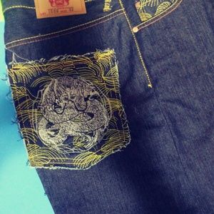vintage red monkey jeans